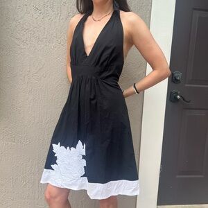 Elegant Black and White Halter Dress